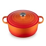 Le Creuset 雙耳圓形鑄鐵鍋 含鋼頭鍋蓋 28公分 火焰橘