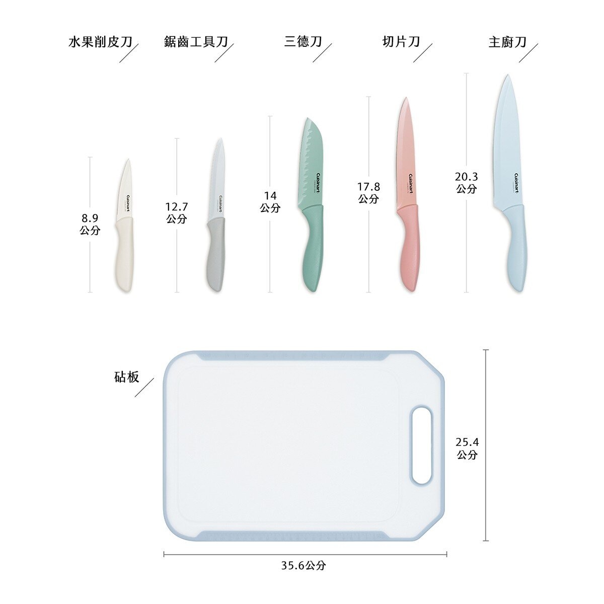 美膳雅 馬卡龍色 廚房刀具砧板 6件組