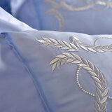La Belle 雙人300織純棉刺繡被套床包4件組 150公分 X 186公分 藤蔓款 煙青藍
