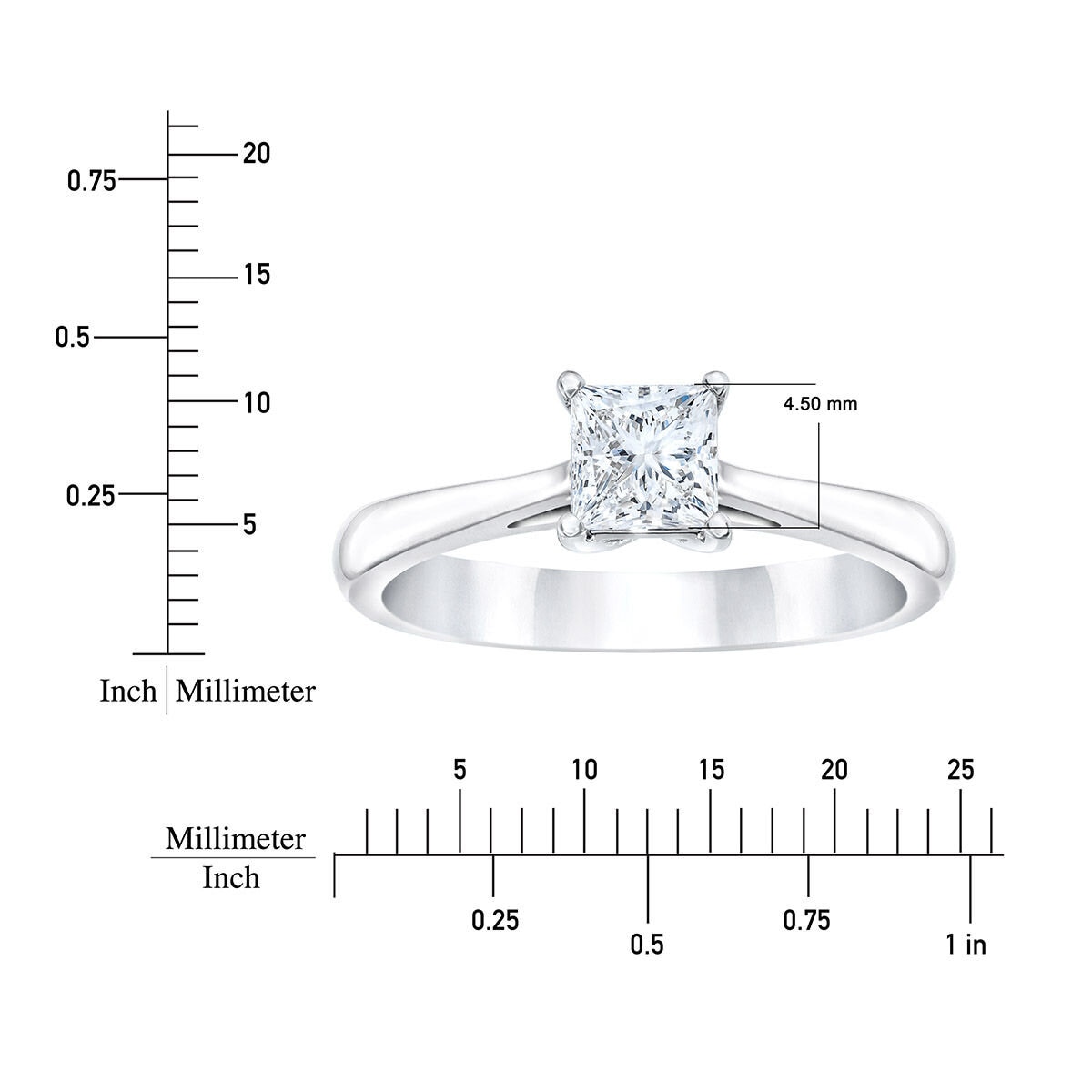 0.50克拉 18K白K金 公主方形鑽石戒指 VS2/I