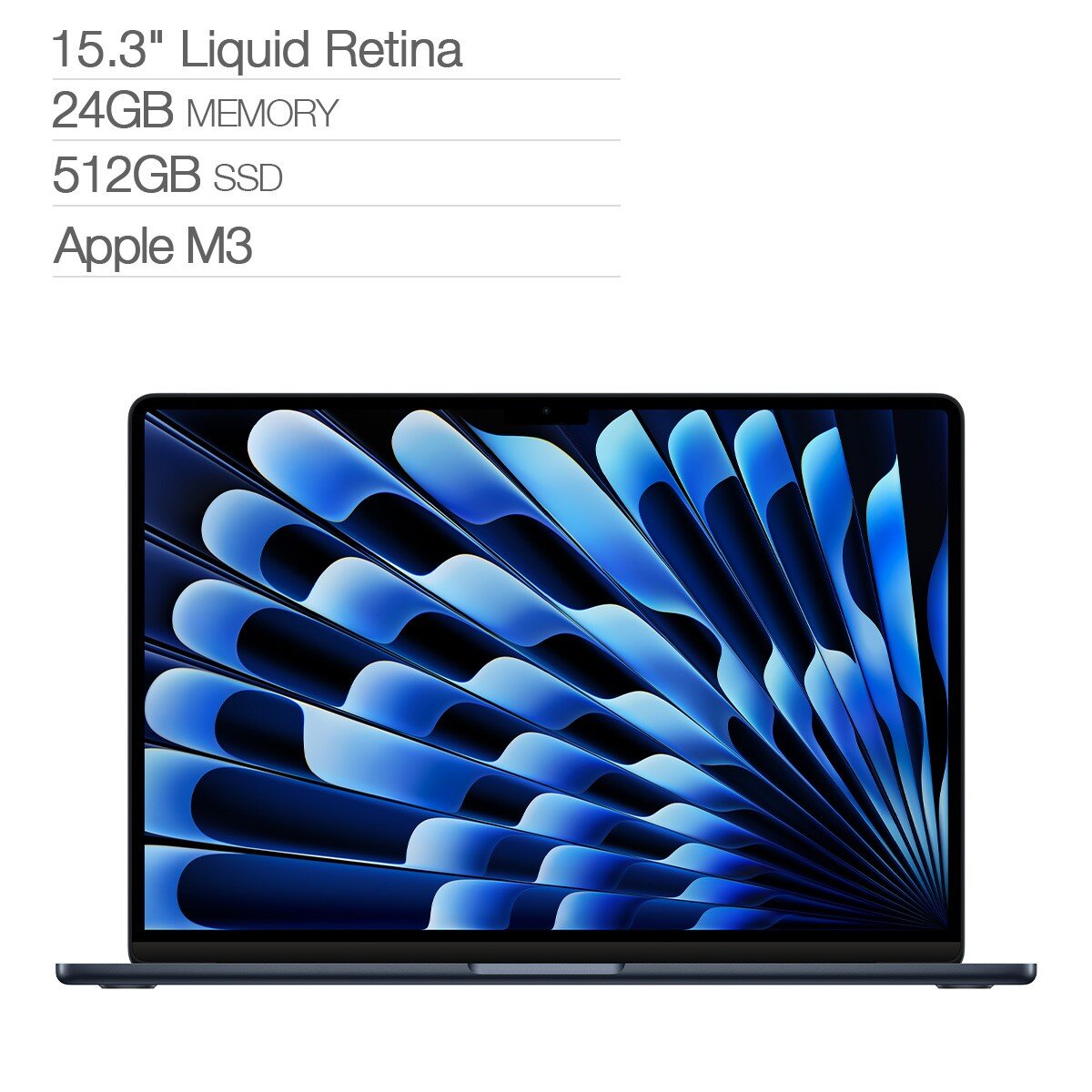 Apple MacBook Air 15吋 搭配 M3 晶片 8 核心 CPU 10 核心 GPU 24GB 記憶體 512GB SSD 午夜色