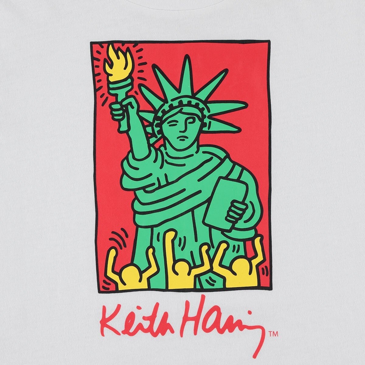 Keith Haring 女塗鴉印花短袖上衣 白方框自由女神 S