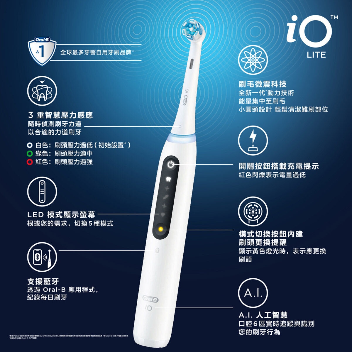 歐樂B iO LITE 微震科技充電式電動牙刷 2握柄/6刷頭