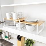 Smart Design 竹製碗盤分層收納架 2件組 白色