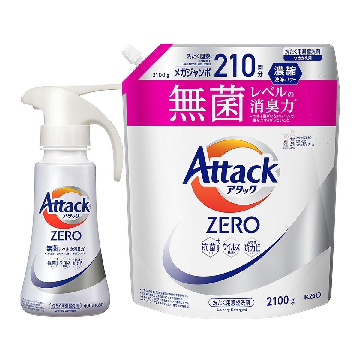 Attack ZERO 超濃縮噴槍型洗衣凝露 400公克 + 補充包 2100公克