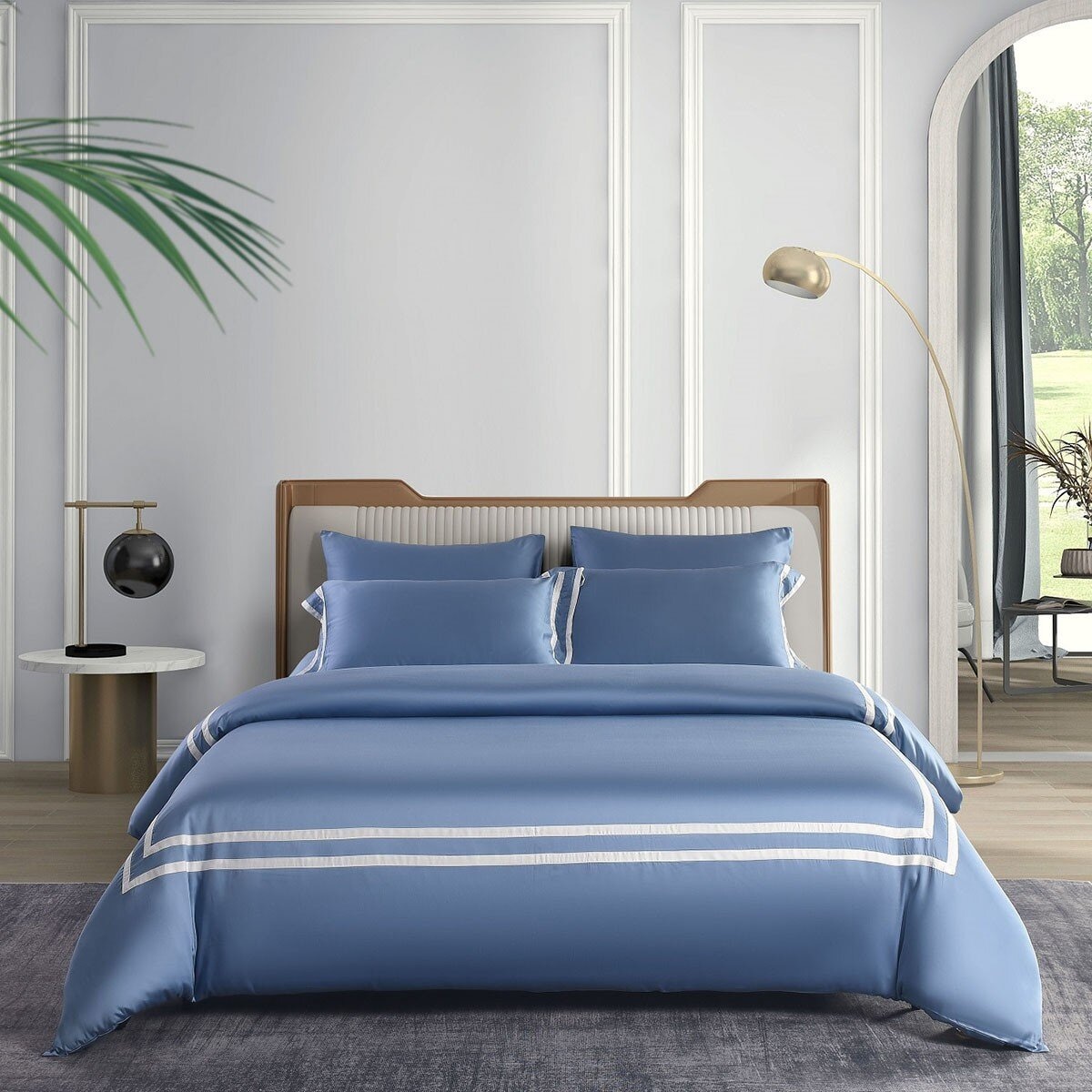 Don Home 萊賽爾素色雙人被套床包六件組 152公分 X 190公分 海藍