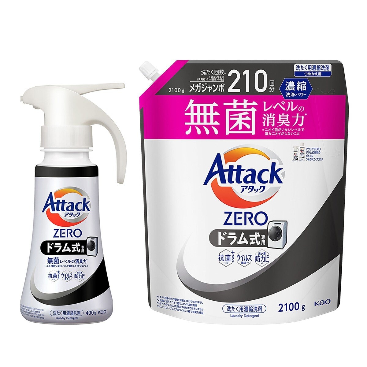 Attack ZERO 超濃縮噴槍型洗衣凝露 滾筒型專用 400公克 + 補充包 2100公克