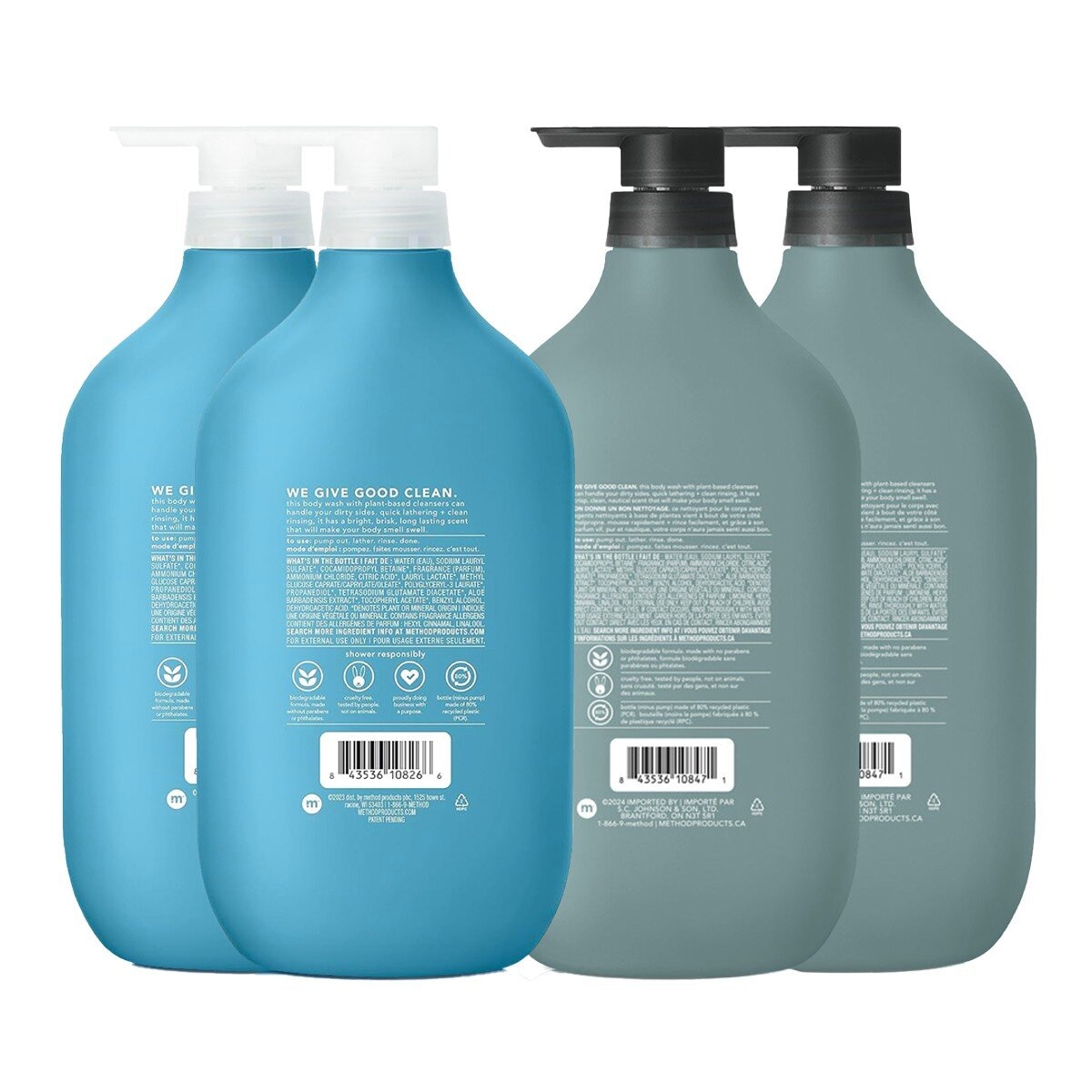 Method Men Body Wash 828 ml X 4-Pack Glacier Granite + Sea Surf