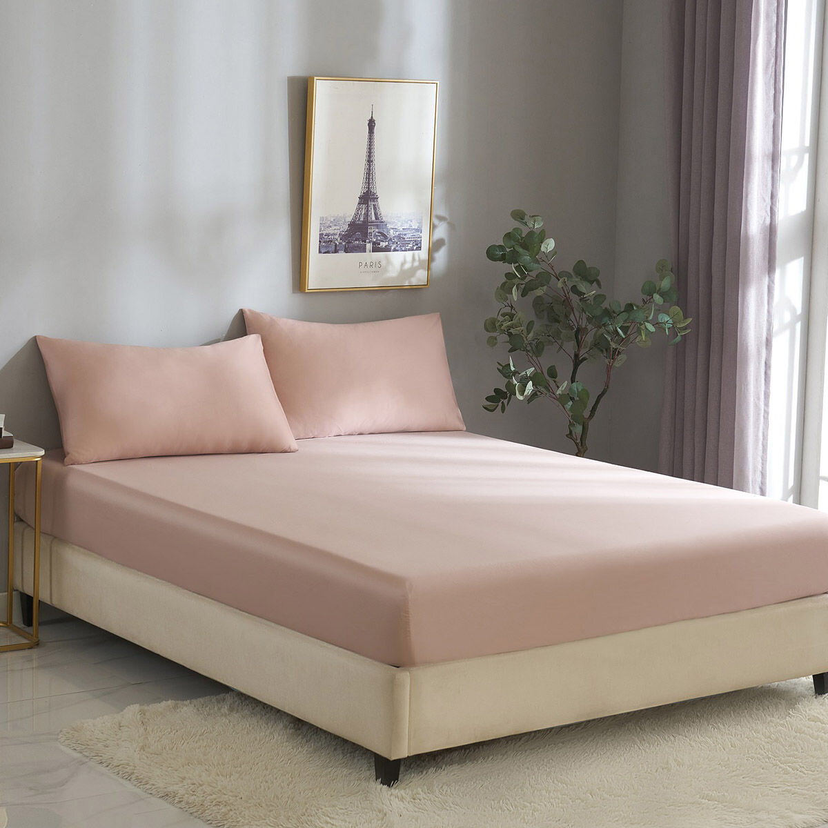 Don Home 萊賽爾素色雙人特大床包枕套三件組 182公分 X 212公分 藕粉